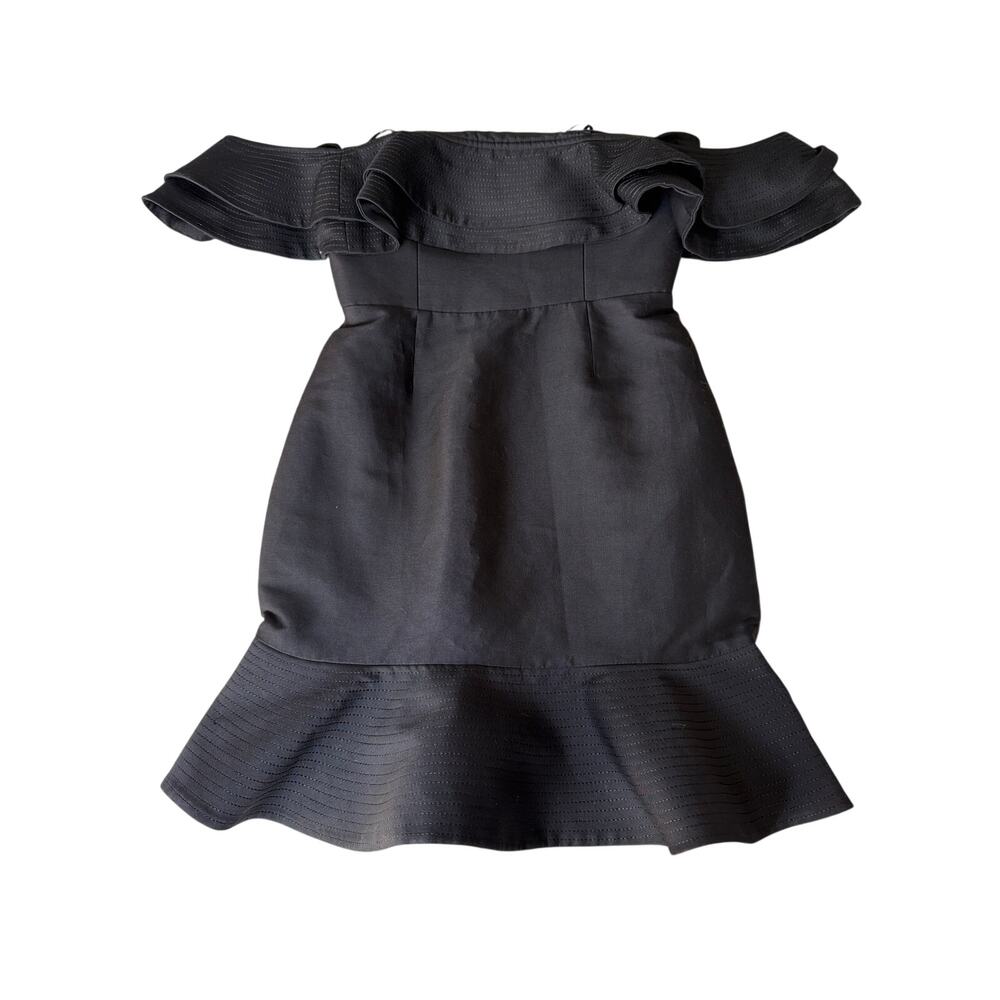0240 C/MEO Collective Black Off Shoulder Ruffle Mini Dress Medium